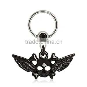 Black Skull With Wings Stainless Steel BCR thumbnail-1