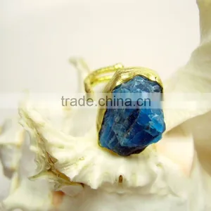 Neon Apatite Vermeil Rough Natural Gemstones Ring, Matt Finish Adjustable Rings, 925 Solid Sterling Silver Rings thumbnail-2