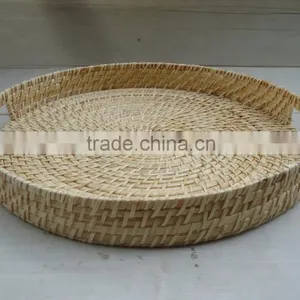 Multi Colors Bamboo-rattan Round Tray thumbnail-3