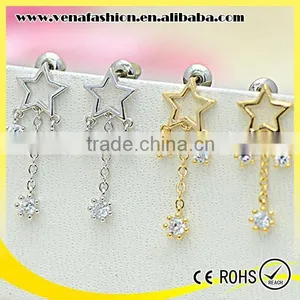 Ebay Zircon Star Pattern Chain Plated 925 Silver Earring thumbnail-6