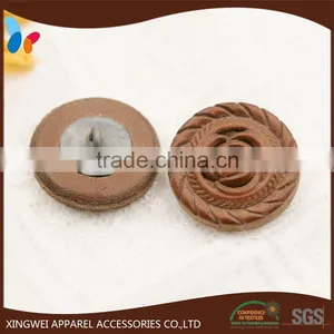 Brown Rose Pattern Leather Covered Shank Button thumbnail-1