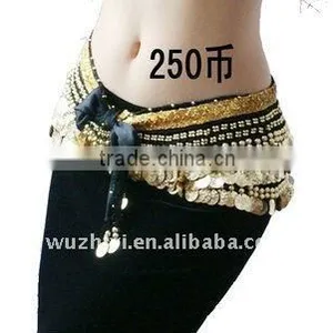 Top Quality Belly Dance 250 Golden Coins Velvet Hip Scarf thumbnail-1
