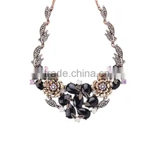 OEM/ODM Factory Direct Sale 2016 Latest Vintage Flower Pendant Necklace Black Stone Pendant Necklace thumbnail-4