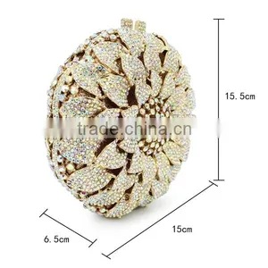 New Design Sunflower Pattern Hard Box Crystal Stone Evening Bag Evening Clutches (88165A-AB) thumbnail-3
