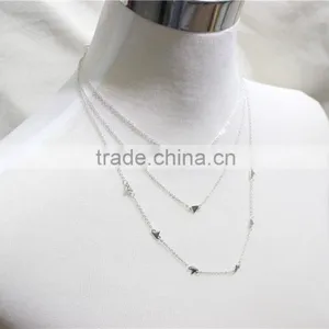 Silver Chain Layered Set Necklace w/ Tiny Triangle Metal Necklace 2016 Fashion Style Wholesale thumbnail-2