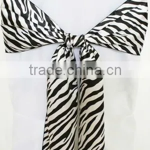 100%Polyester Zebra Printed Taffeta Chair Sash For Hotel/Banquet thumbnail-1