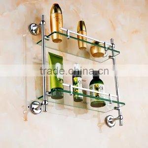 80100 Bathroom Shelf Contracted Silver Double Glass Shelf Hotel Use 3c Proved thumbnail-2