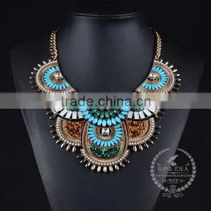 High Quality Vintage Colorful Rhinestone Chunky Statement Necklace Tin Alloy Fashion Women Pendant Necklace 6390154 thumbnail-2