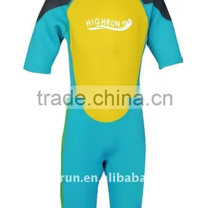 Children's Orange and Yellow Neoprene Shorty Sleeve Surfing Suit, Diving Suit.Wetsuit thumbnail-1