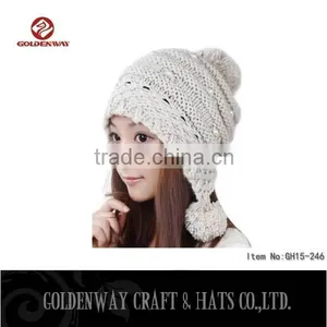 Wholesale Hot Sale Fur Bobble Girl Beanies Knitted Hats Knitted Wool Winter Beanie Hats thumbnail-1