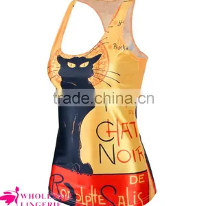 Wholesale Lovely Cat Printed White Tank Top for Women thumbnail-3