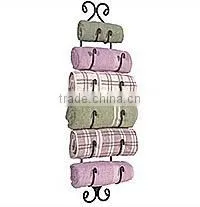 Large Wall Mounted Black Wrought Iron Wall Towel Rack Holder thumbnail-3