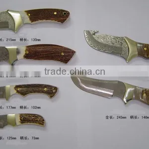 Handmade Damascus Knife With Deer Horn Handle Folding Pocket Knife thumbnail-6