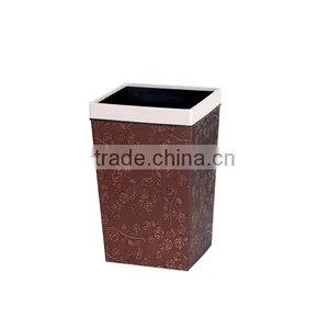 Plastic Medium Rectangle Leather Wraped Cheap Trash Can for Hld With Open Top Button 11L thumbnail-4