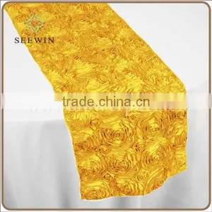 Plain Dyed Pattern and Satin Fabric,100% Polyester Satin Material Satin Rose Embroidery Table Runner/wedding Deco Rosette Table thumbnail-4