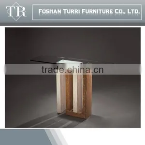 Modern Austere Iran Marble Console Table With Glass Top thumbnail-1