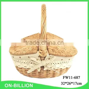 Woven Wicker Material Food Hamper With Foldable Lid thumbnail-1