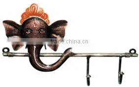 IRON PAINTED WALL GANESHA 2 HOOK BROWN thumbnail-1