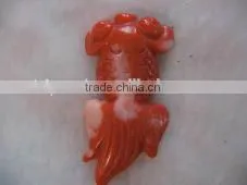 Wholesale 25-40mm Red & White Golden Fish Design Carved Natural Coral Pendant thumbnail-1