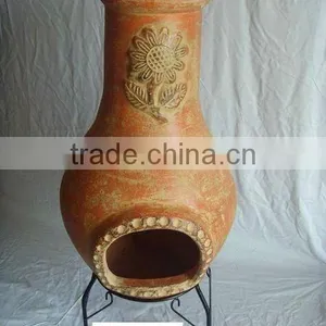 Clay Chimney With Metal Stand, Fire Shelf and Lid for Garden Decoration thumbnail-1