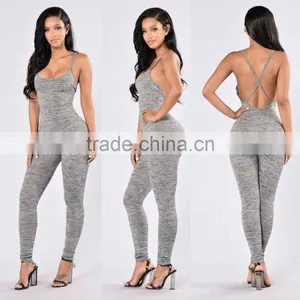 Blank Catsuit Latex Sexy Scoop Neck Criss Cross Back Skinny Leg Sexy Romper Women thumbnail-1
