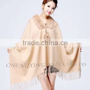 CX-B-P-34C Fur Trimmed Cape Fashion Cashmere Scarf thumbnail-1