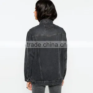 Black Plain Denim Jacket Women Cheap Factory Price in Bulk thumbnail-2