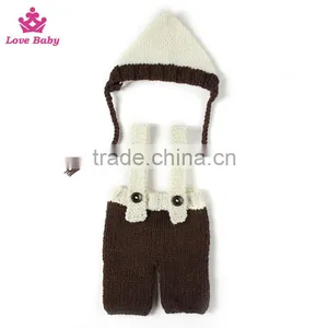 2pcs Set Handmade Cute Unisex Newborn Knitting Customes Month Props Knitted Hat and Pants Set thumbnail-1