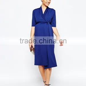 Elegant Fashion Fancy Wiggle Wrap Maternity Navy Dress With Belt thumbnail-5