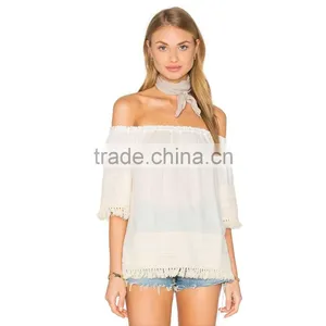 Off Shoulder Lace Style Ladies New Models Elegant Blouses thumbnail-4