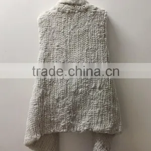YR1026 Super Quality Real Rabbit Hand Knitted Waterfall Vest Cropped Fur Waistcoat thumbnail-2