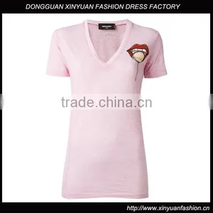 OEM Latest Womens Short Sleeve Custom T Shirt Printing Ladies V Neck Printed T Shirts thumbnail-1