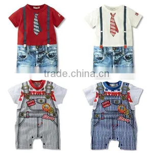2016 Summer Short Sleeve Pure Cotton Baby Romper With Necktie thumbnail-1