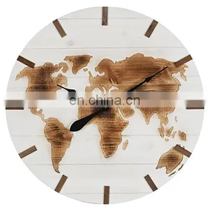 Vintage Engraved World Map Wooden Wall Clock thumbnail-1