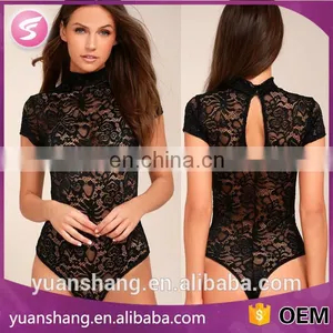 2017 Short Sleeve Black Slimming Lace Bodysuit for Women thumbnail-1