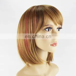 Women High Temperature Silk Round Scalp Oblique Bangs Short Hair Slightly Curled Wig thumbnail-1