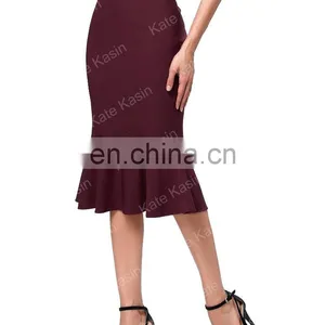 Kate Kasin Occident Women's Fashion OL Causal Wine Red Mermaid Hips-Wrapped Pencil Skirt KK000241-2 thumbnail-2