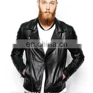 Men's Fashion Genuine Cowhide Milled Leather Bomber/Biker Jacket Quilted Pocket in Black thumbnail-1
