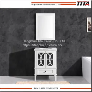 Elegant White Lacquer Solid Wood Bathroom Vanity Cabinet T9313-24W thumbnail-2