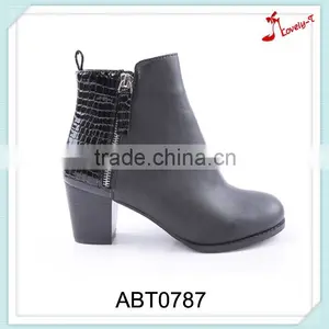 Shiny Back Upper Military Gravity Mid Heel Boots Cheap in China With Double Zippers thumbnail-1