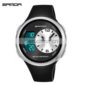 SANDA 763 Men Boys Sport Latest Silicone Strap Quartz Analog Waterproof Cheap Digital Watch thumbnail-3