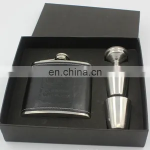 Wholesale Personalized Logo Liquor Glass Gift Set Custom Black Stainless Steel Whiskey Hip Flasks thumbnail-2