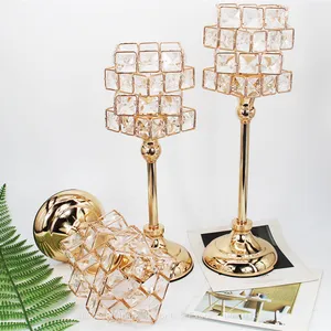 European Crystal Rubik's Cube Candlestick Golden Iron Hollow Ornaments Crafts Romantic Candlelight Dinner Wedding Ornaments thumbnail-3