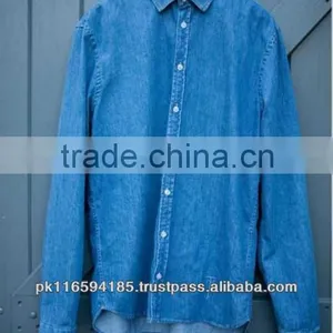 Spring Plain Dyed Solid Color Cotton Denim Shirt for Men thumbnail-1