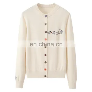 Wholesale Classic 100% Cashmere Women's Sweater High Quality Round Neck Knitted Casual Style Button Decoration Front Logo Winter thumbnail-2