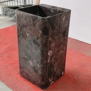 Cuckoo Red Marble Free Standing Pedestal Sink Polished Natural Stone Basin Factory Direct Custom Size for Hotel Villa Home thumbnail-4