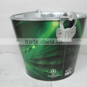 CMYK Logo 5L Galvanized Iron Tin Ice Bucket, Beer Bucket, Ice Pails Cooler With Openner thumbnail-2