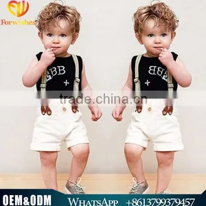2016 Western Baby Boys Sleeveless Suits European Style Letters T Shirt + Shorts + Suspenders Handsome Three-piece Cloth Set thumbnail-1