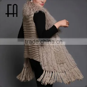 Factory Direct Wholesale Price Rabbit Knitted Fur Vest With Tibet Sheep Fur Collar Wool Knit thumbnail-1
