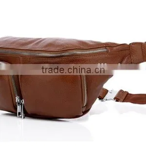 2015 New Design Fashion Man Leather Waist Bag Brown Waterproof Waist Bag for Men thumbnail-2